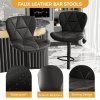 Industrial Vintage 2-Pc Rotatable Bar Stools Set w/ Backrest & Footrest - Quilted PU Leather - 300lb Capacity