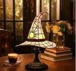 Witch Hat Lamps, Handcrafted Stained Glass Resin Wizard Hat Light Gothic Table Lamp for Halloween Decor