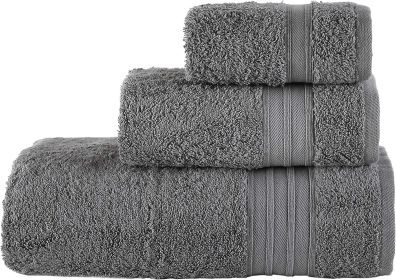 Linen Bath Towel Set 3 Pieces Soft and Absorbent;  Premium Quality 100% Cotton 1 Bath Towel 1 Hand Towel 1 Washcloth (Color: GREY)