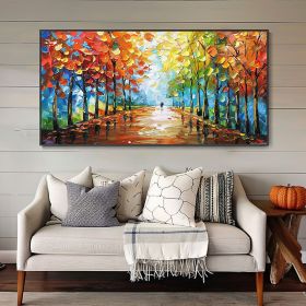 Autumn Forest Couple Abstract Textured Hand Painted Oil Painting Custom Impressionist Art Bedroom Decor Canvas Texture Artwork Custom Gift (style: 01, size: 60x120cm)
