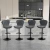 Modern Bar Stool Set of 2, Adjustable Faux Leather Upholstered Swivel Counter Stools, Counter Height Barstools with Back for Kitchen Island