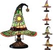 Witch Hat Lamps, Handcrafted Stained Glass Resin Wizard Hat Light Gothic Table Lamp for Halloween Decor