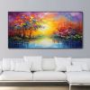 Hand Painted Oil Painting Abstract Autumn Forest Painting Original Lake Hand Painted Oil Painting Yellow Sunrise Landscape Reflection Art Room Decor