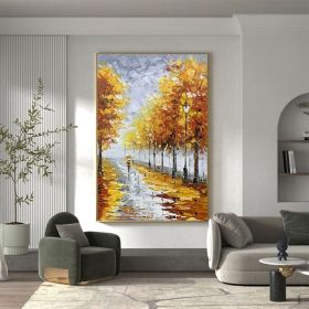 Minimalist Forest Oil Painting on Canvas Large Wall Art Original Abstract Tree Landscape Art Custom Painting Yellow Autumn Decor Home Decor (style: 01, size: 80x120cm)