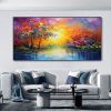 Hand Painted Oil Painting Abstract Autumn Forest Painting Original Lake Hand Painted Oil Painting Yellow Sunrise Landscape Reflection Art Room Decor