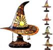 Witch Hat Lamps, Handcrafted Stained Glass Resin Wizard Hat Light Gothic Table Lamp for Halloween Decor