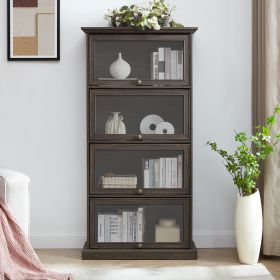 Glass display cabinet 4 Tier Glass Display Cabinet Storage Curio Cabinet with Flip up Glass Doors, Collectors Showcase Toy Figure Organizers Rack (Material: MDF+glass, Color: Brown)