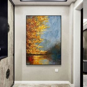 Handmade Oil Painting River Landscape Painting Original Oil Painting on Canvas Autumn Painting Trees Wall Art Boho Wall Decor Home Decor Bedroom Decor (style: 01, size: 50X70cm)