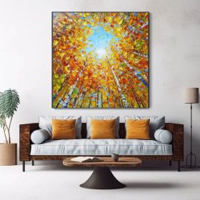 Boho Autumn Landscape Painting Sunshine Birch Tree Forest Oil Painting Custom Hand-painted Home Wall Decor Modern Minimalist Decor Painting (style: 01, size: 120x120cm)