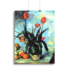 Still Life vase with Tulips by Cezanne Canvas Print or Poster (Type: Standard Framed Canvas Print, size: 12" x 8" / 30cm x 20cm (approx))